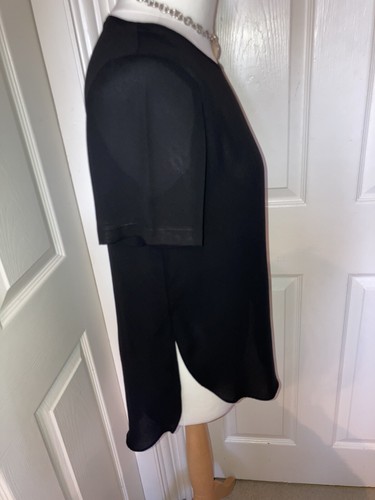 TOPSHOP Womens Black Split Hem Top UK 8 XS Oversized Chiffon Cut Out Sides Tunic - Picture 2 of 9