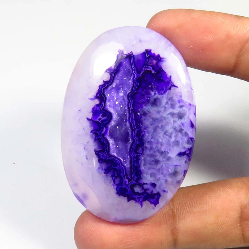 天然 Geode Onyx 窗户驾驶室 49x34 毫米紫色玛瑙 Druzy 椭圆形宝石 OD-1116 — 第 3/4 张图片