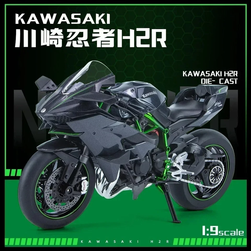 1:9 Kawasaki H2R Ninja aleación diecast motocicleta modelo juguete con sonidos y luces Foto 4 de 4