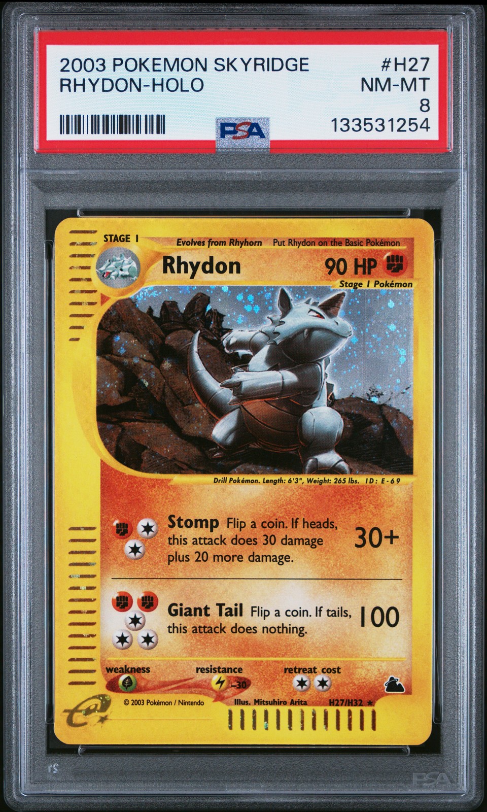 2003 POKEMON SKYRIDGE #H27 RHYDON-HOLO PSA 8
