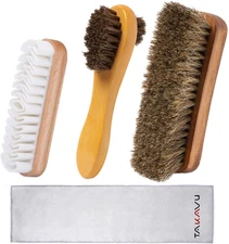 Shoe Shine Brushes Kit (4PCS) - 100% Soft Horsehair Bristles Brush, Polish Appli