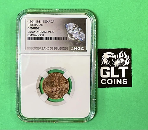 1904–1931 India Hyderabad 2 Paisa NGC Genuine Coin-Golconda Land of Diamonds