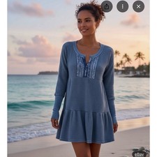 Free People One Jolene Blue Waffle Knit Dress Boho XS Oversized