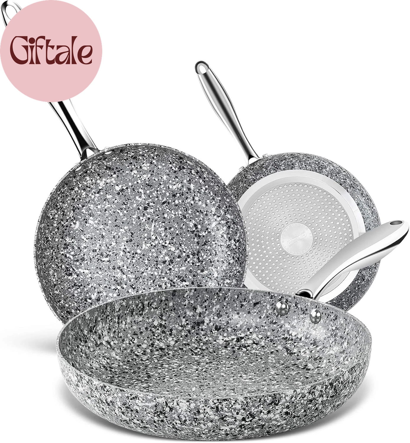 Frying Pans Set with 100% APEO & Pfoa-Free Stone Non Stick Coating, Granite Skil