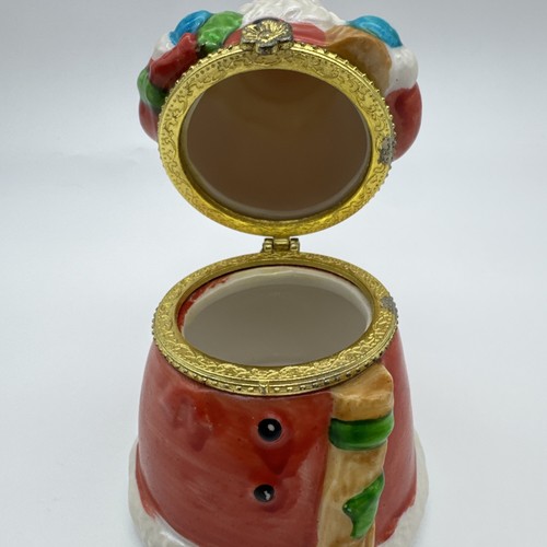 Vintage Christmas Santa Claus Porcelain Hinged Trinket Box 5" Tall - Picture 7 of 11