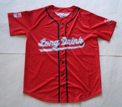 The Finnish LONG DRINK Red Baseball Jersey #52, Short Sleeve, Size M Medium