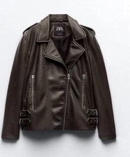 ZARA Faux leather Biker Jacket Oversized Ref 4341/703 Bloggers Fave size XS