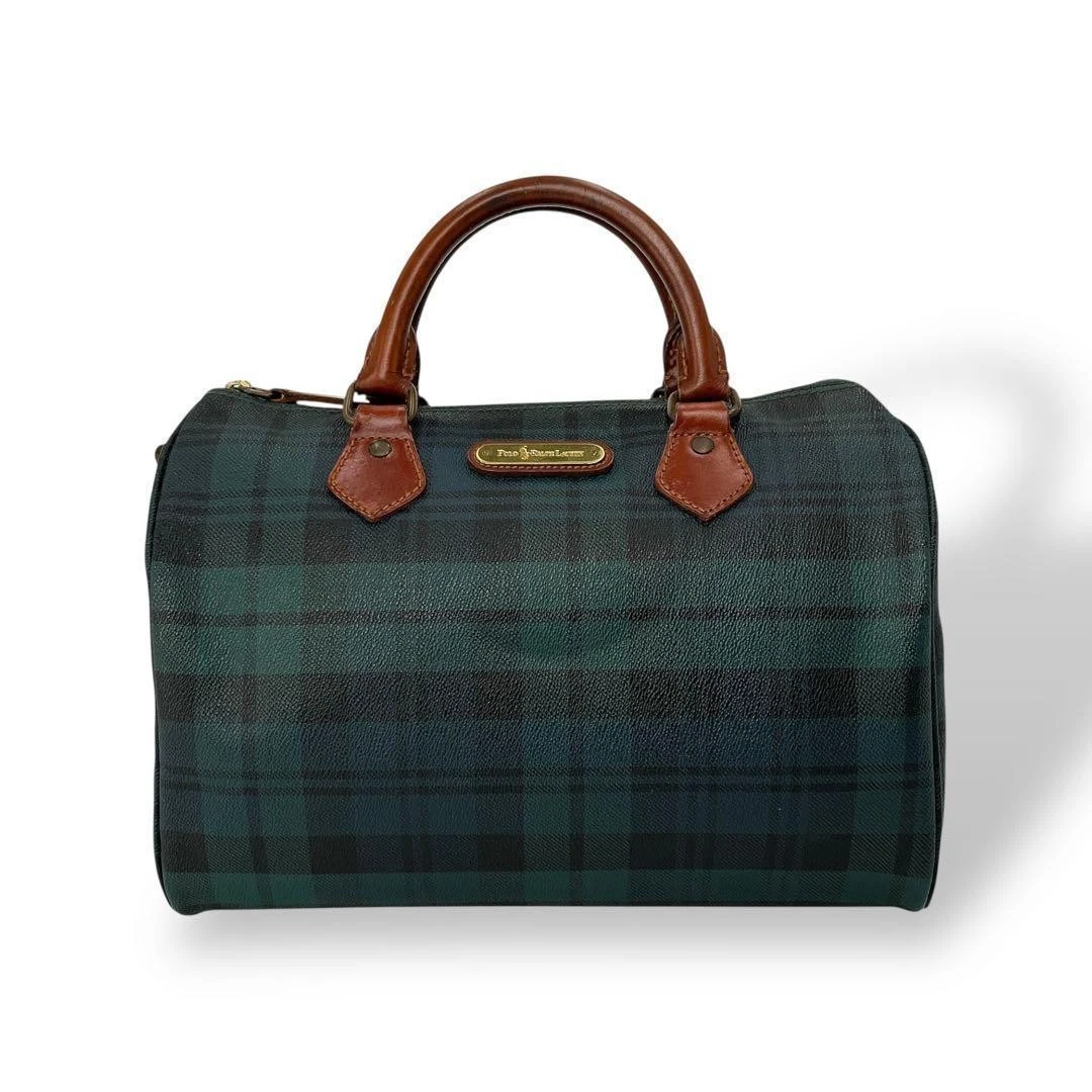 Polo Ralph Lauren Black Watch Tartan Plaid Boston Bag Green Brown