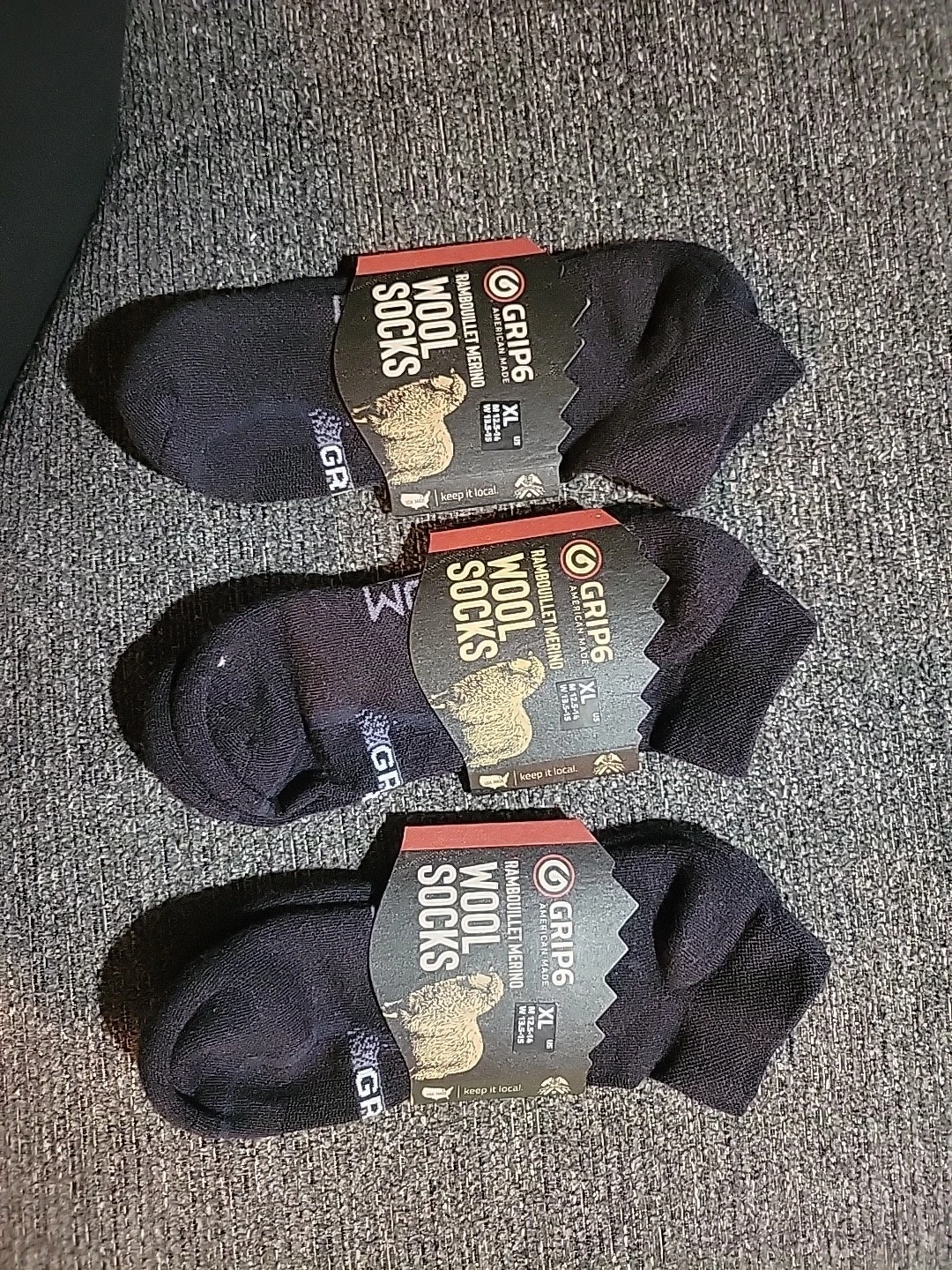 3x Run Ankle Midweight Merino Wool Grip6 Sock Extra Large XL Black