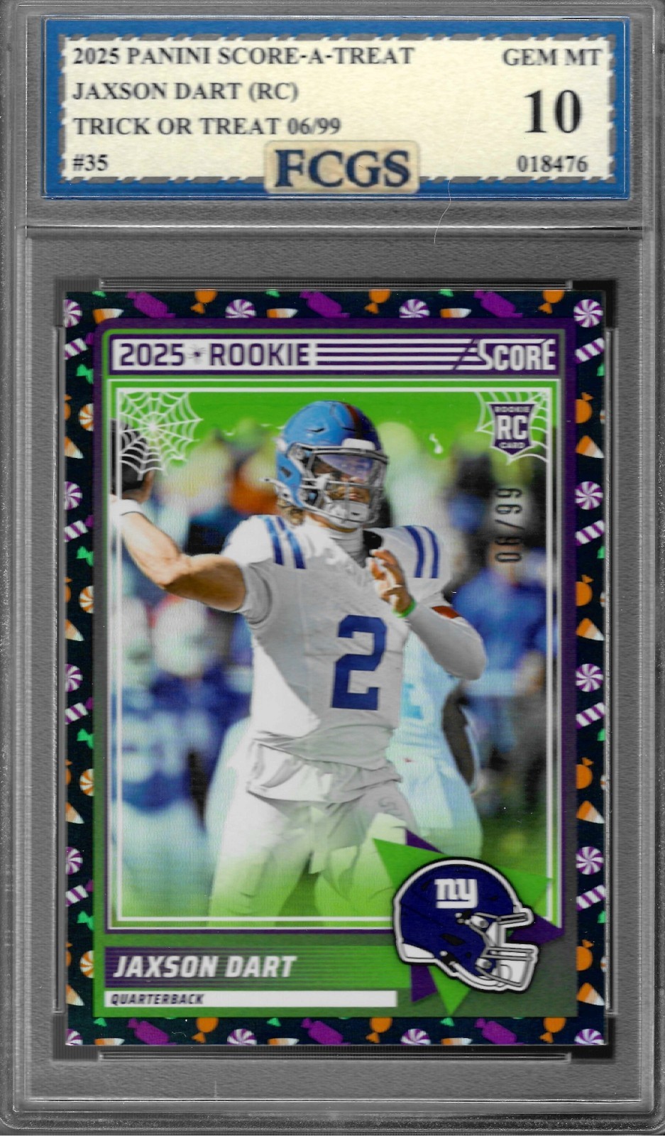2025 Score A Treat Jaxson Dart RC #35 Trick or Treat 06/99 FCGS 10 GEM MINT