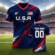 Custom USA Soccer Jersey 2026 Personalized Name Number Dark Blue Football Fan