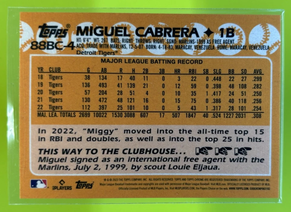 2023 Topps Chrome Miguel Cabrera 1988 Gold Refractor /50 #88BC-4 Detroit Tigers - Image 2 of 4