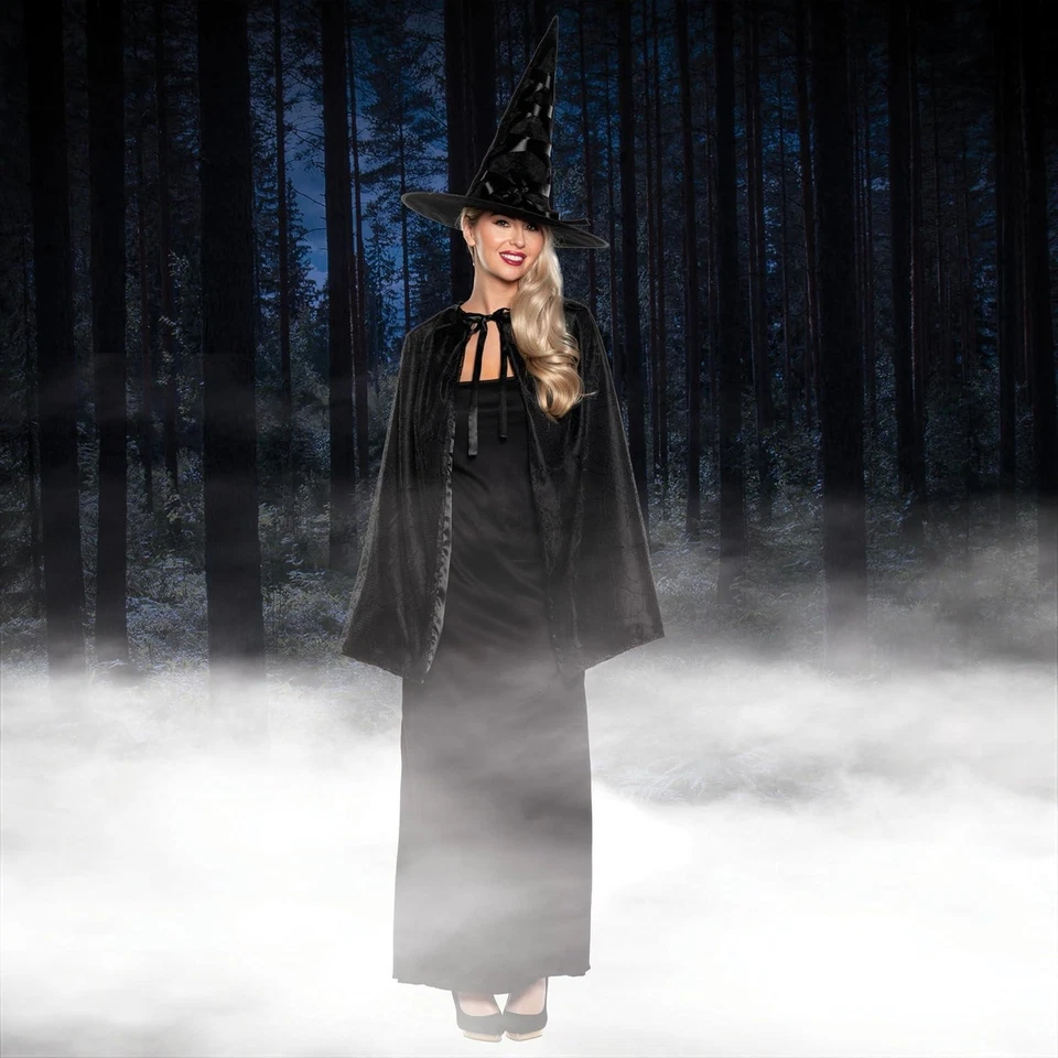 Conjunto de capa y sombrero de bruja para adultos capa y sombrero de mago para Halloween disfraz fácil Foto 4 de 4