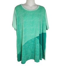 H by Halston Short Sleeve Color Block Print Knit Tunic Top Green Size 2X A288596