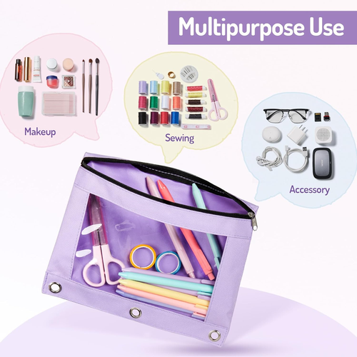 Pencil Pouch for 3 Ring Binder, Pastel Pencil Case with Smooth Zipper, Cute Soft - Picture 7 of 7