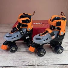 Kids Beginner Roller Skates Small Orange Adjustable w/ Light Up Wheels