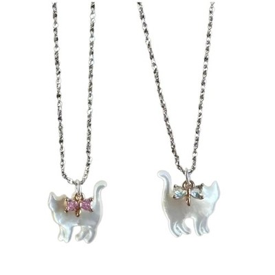 Zircon Bow Cat Pendant Necklace Stylish Animal Collarbone Chain Women Accessory