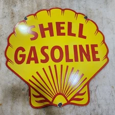 SHELL GASOLINE 30 X 30 INCHES PORCELAIN ENAMEL SIGN