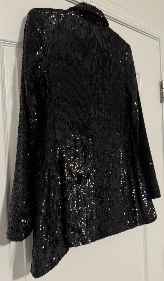 NWT Express XS Sequin Open Front Boyfriend Blazer in Pitch Black - Image 4 of 4