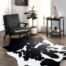 Cowhide Rug 5.2x4.6 ft Cow Hide Rug Black Cow Western Rugs for Bedroom Living...