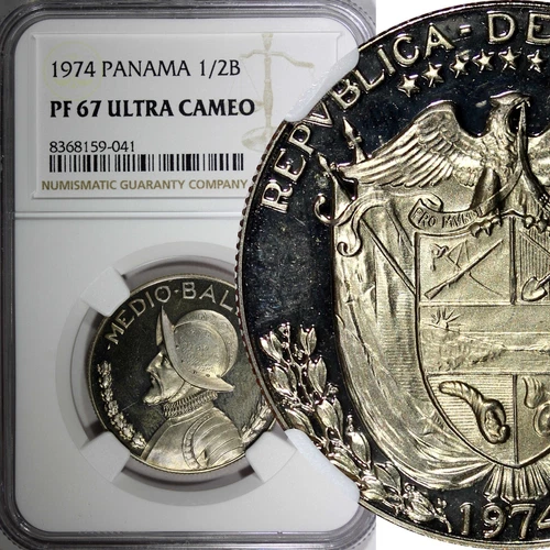 PANAMA PROOF 1974  1/2 Balboa Mintage-18,000 NGC PF67 ULTRA CAMEO KM# 12b (41)