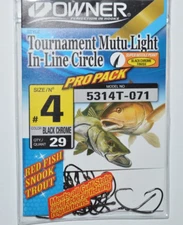 owner tournament mutu light in-line circle hooks size 4 black 5314t-071 redfish