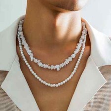 2pcs/set Bohemian Boho Imitation Pearl Beads Choker Necklace for Men Women