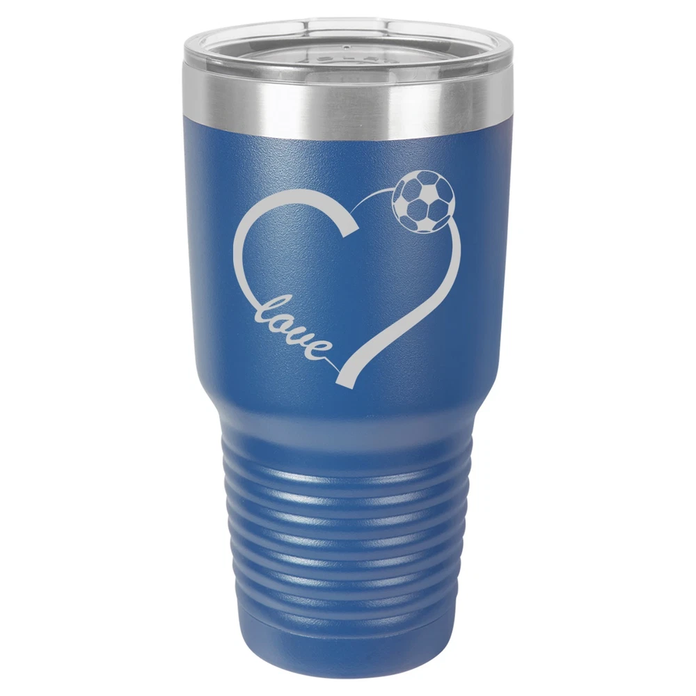 Tumbler 20oz 30oz Travel Mug Cup Insulated Stainless Steel Love Heart Soccer