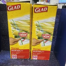 2 Pack Of Glad Zipper Food Storage Freezer Bags -Gallon Size 50 Cf/ea Damage Box