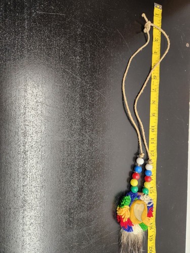 Vintage Handmade Beaded Necklace With Colorful Yarn & Hair Accents - Picture 5 of 6