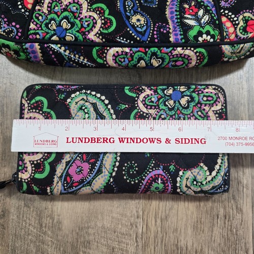 Vera Bradley Paisley Crossbody Bag & Fullzip Wallet Black Multi Color EUC - Picture 10 of 17