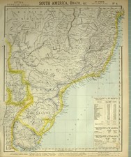 1883 LETTS MAP SOUTH AMERICA BRAZIL PARANA SAO PAULO POPULATION MONTE VIDEO