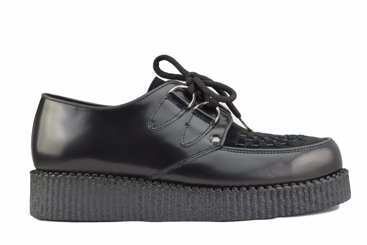 Steel Ground Shoes Black Leather Black Suede Creepers Low Sole D