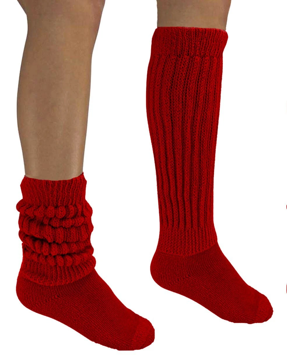 3 pr Burgundy Red Slouch Knee Socks Scrunch Hooters Uniform Run Gym Soccer