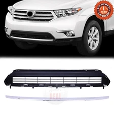 Front Bumper Lower Grille + Molding Chrome Set For 2011-2013 Toyota Highlander