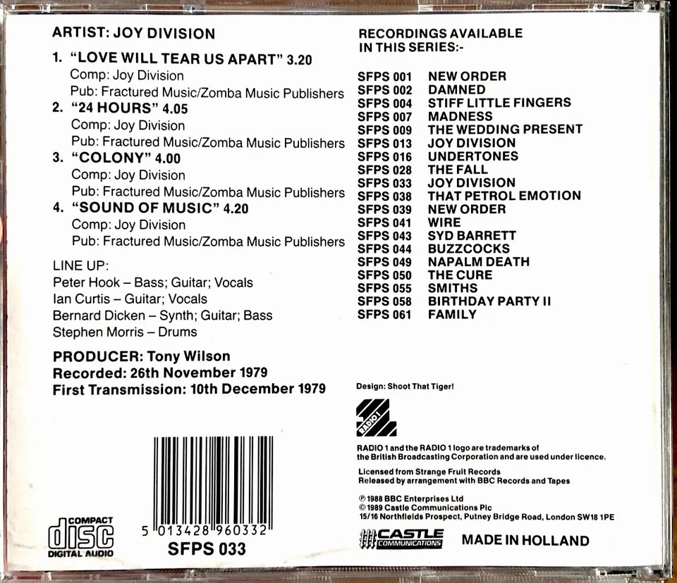 JOY DIVISION Rare BBC PEEL SESSIONS LIMITED EDITION Dutch CD SFPS 033 New Order Foto 2 de 2