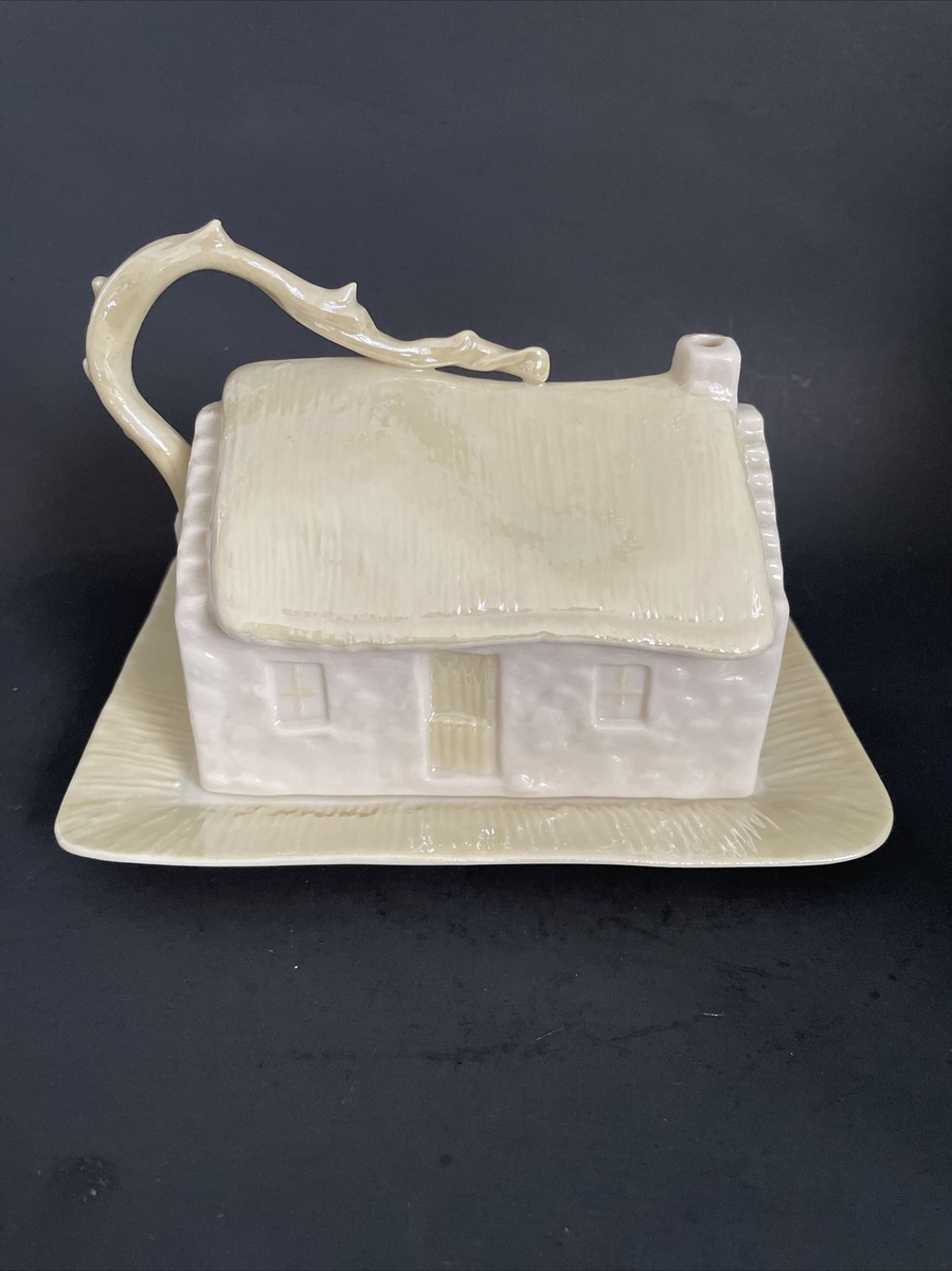 belleek ベリーク バターケース バターディッシュ Vintg Belleek Irish Cottage Butter/Cheese Dish w Lid ~from