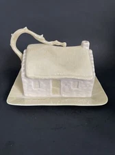 Vintg Belleek Irish Cottage Butter/Cheese Dish w Lid ~from John Wanamaker Store