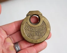 Antique Excelsior brass padlock No key old vintage lock tool box chest trunk