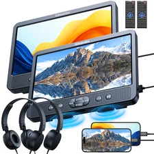 2X 10.5" HD Dual Screen Car Headrest DVD Player TV USB Monitor HDMI with Headset