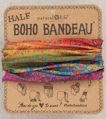 Natural Life Half Boho Bandeau Headband Bright rainbow border floral - 第 1/2 張圖片