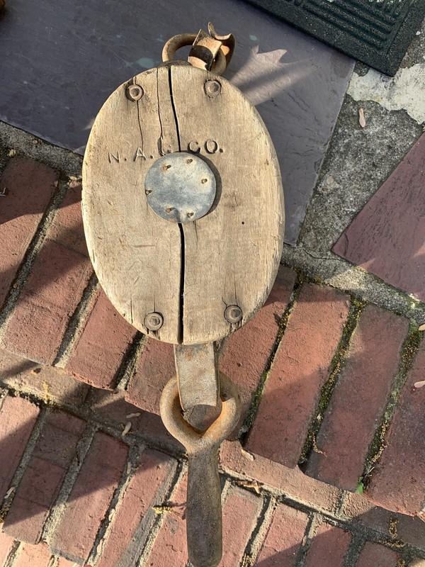 Antique Block Pulley NAGCO heavy Wooden Collectable, Large 20” Heavy Collectable