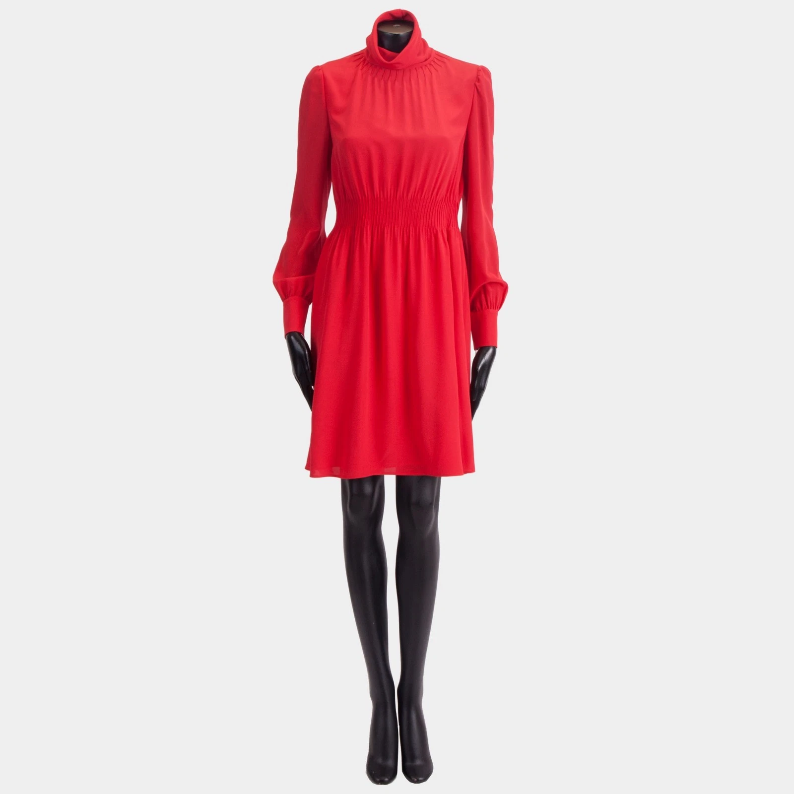 Valentino — VALENTINO 2700$ Red Silk Dress - Longsleeve, Roll Neck