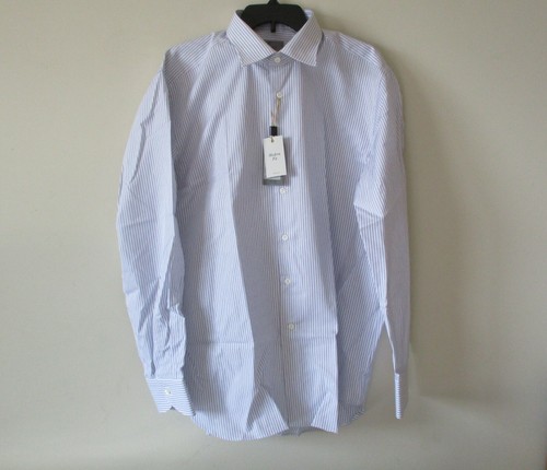 Canali Modern Fit strukturiertes gestreiftes Herrenhemd weiß/blau 45|17,75 $ 345 neu mit Etikett - Bild 2 von 7