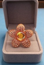 Rhinestone CZ Rose Color Ring BoHo Large Adjustable Flower Ring