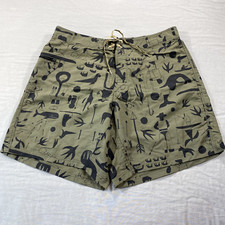 Patagonia Board Shorts Mens 38 Brown Caveman Art Zip Pocket 8.5" Inseam Swim