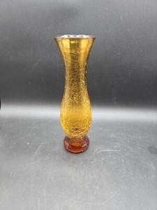 Vintage Amber Crackle Glass 8 1/2" Vase