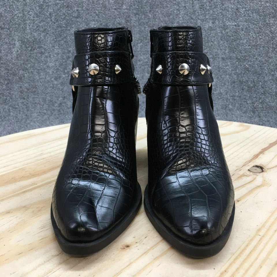 Botas Soda para mujer 6 botines al tobillo negras imitación cuero bloque cadena tachonada cremallera Foto 4 de 4