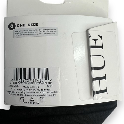 HUE Thin Cotton Knee Hi Sock Womens One Size Solid 1 Pair Banded Top NEW Black - Picture 2 of 2