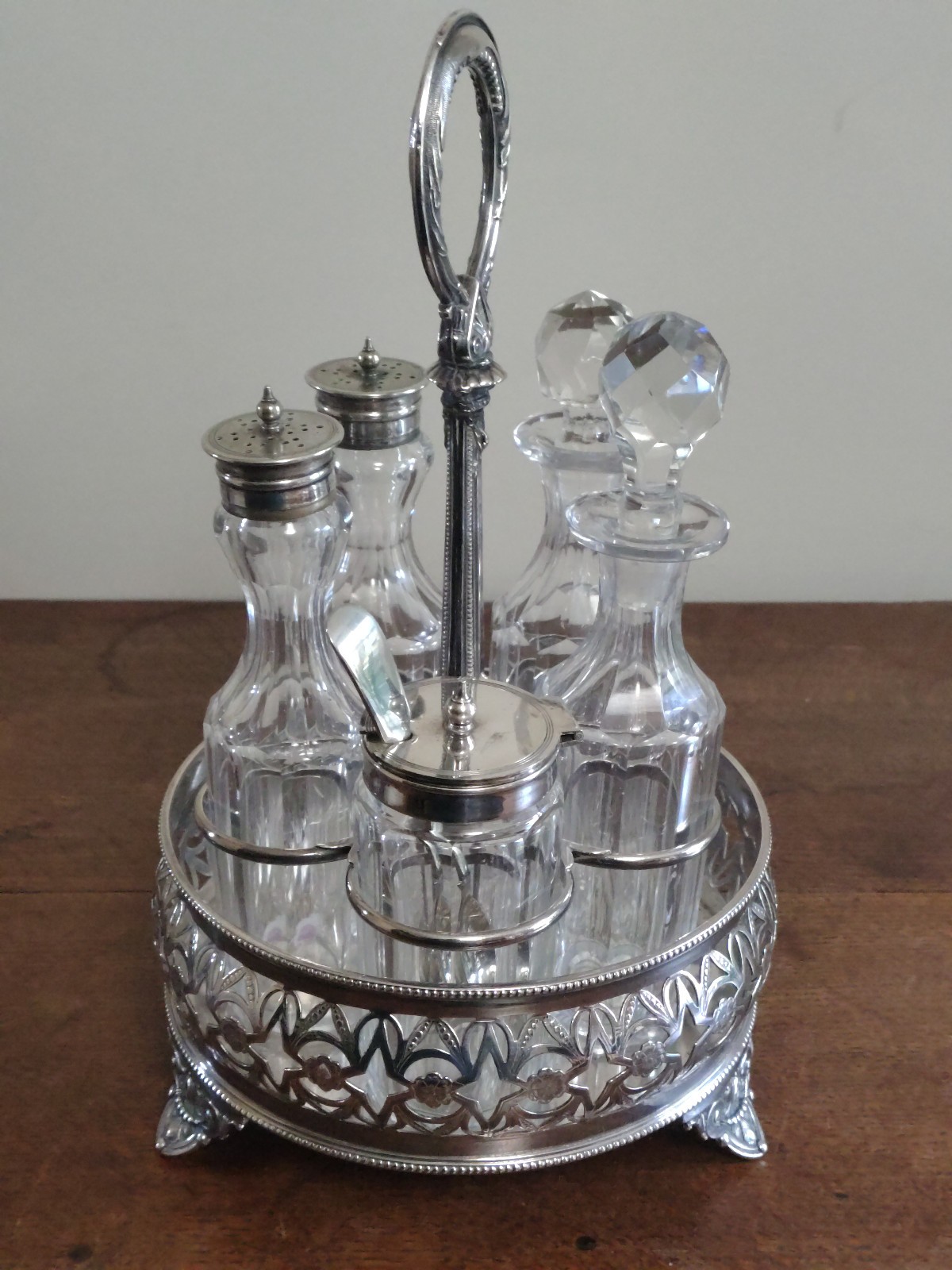 Antique Cut Glass & Silver-Plated Cruet Set – EPNS Table Condiments